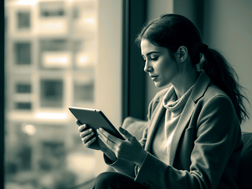 A postgraduate psychology trainee reading a completed placement competency report on a tablet