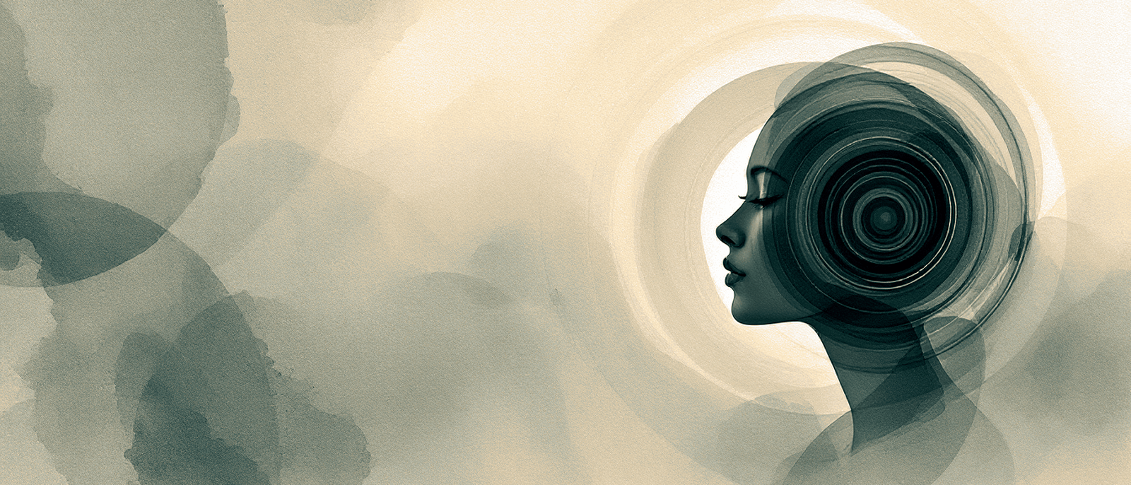 Abstract watercolour illustration of a human head formed from concentric rings